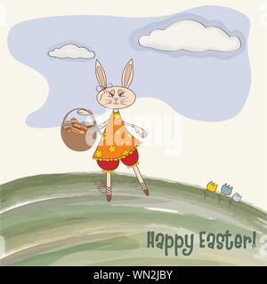 Ostern Grußkarte mit lustigen doe Stock Vektor