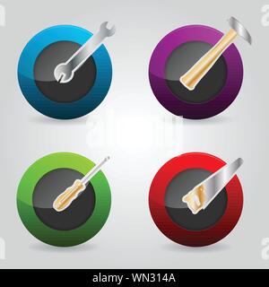 Buttons für das Web mit Werkzeug Symbole Stock Vektor