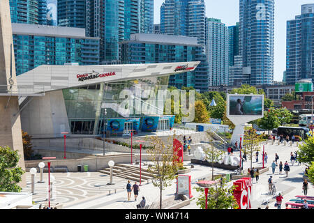 Außerhalb von Ripley's Aquarium von Kanada unter der CN Tower auf einem langen, sonnigen Tag. Stockfoto