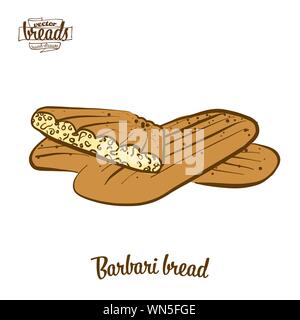 Farbige Zeichnung der Barbaric Brot Brot. Vector Illustration von Fladenbrot Essen, in der Regel im Iran, in Afghanistan bekannt. Farbige Brot Skizzen. Stock Vektor