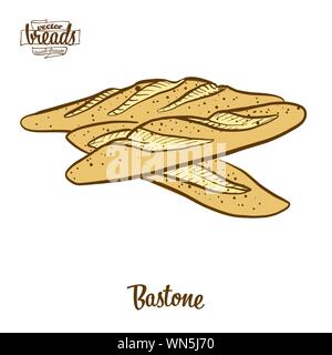 Farbige Zeichnung der Bastone Brot. Vector Illustration von Hefe Brot essen, in der Regel in Italien bekannt. Farbige Brot Skizzen. Stock Vektor
