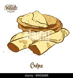 Farbige Zeichnung der Crêpe-Brot. Vector Illustration der Pfannkuchen essen, in der Regel in Frankreich bekannt. Farbige Brot Skizzen. Stock Vektor