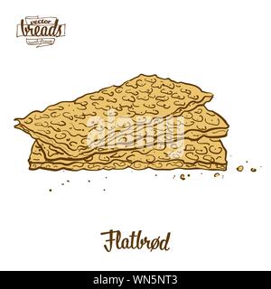 Farbige Zeichnung der Flatbrød Brot. Vector Illustration von Fladenbrot Essen, in der Regel in Norwegen bekannt. Farbige Brot Skizzen. Stock Vektor