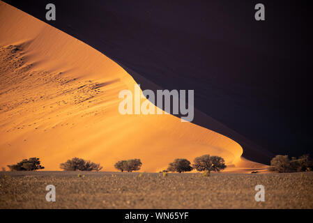 Tiefe Farben der Sanddünen bei Sonnenuntergang. Sossusvlei, Namibia. Stockfoto