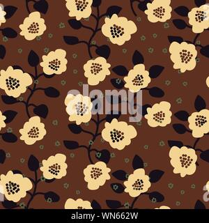 Die nahtlose Vektor Muster mit Fett einfach floralen Formen auf einem braunen Hintergrund Stock Vektor