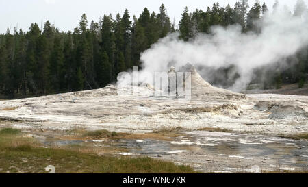 Eine breite Aufnahme der Giant Geysir im Yellowstone National Park, USA Stockfoto