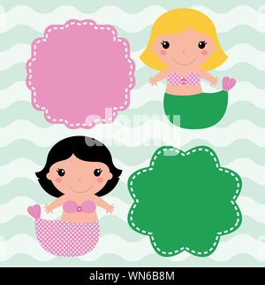 Meerjungfrauen mit leere Zeichen auf Welle Hintergrund isoliert Stock Vektor