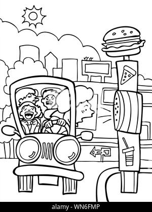 Drive Thru Alptraum - schwarz / weiß Stock Vektor