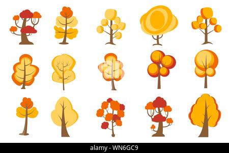 Große cartoon Bäume. Gelb, orange Pflanzen mit für die Vegetation im Frühjahr und Herbst Hinterhof Stock Vektor
