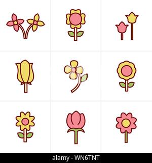 Ikonen-Stil Vektor Blume-Icon-set Stock Vektor