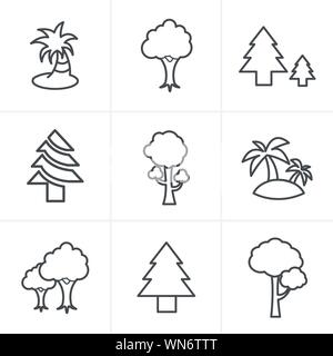 Zeile Symbole Stil Baum Icons Set, Vektor-Design Stock Vektor