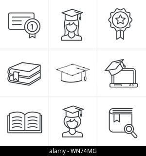 Zeile Symbole Stil Bildung Icons Set. Stock Vektor
