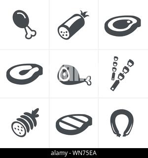 Vektor-schwarzen Fleisch und Wurst Iconset auf weiß Stock Vektor