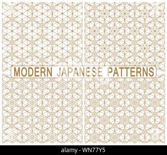 Ein Satz von vier Patterns. Nahtlose Muster auf Japanisch ornament Kumiko. Goldene Farbe. Stock Vektor