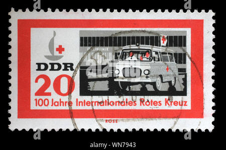 Stempel gedruckt in Deutschland, der Demokratischen Republik zeigt 100. Jahrestag des Roten Kreuzes Serie, ca. 1963. Stockfoto