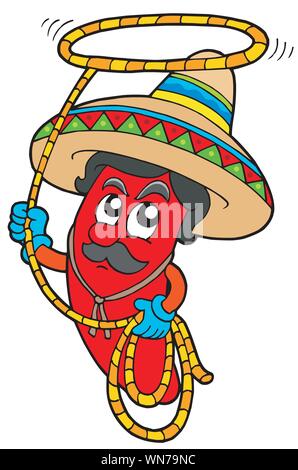 Cartoon mexikanische Chili mit Lasso Stock Vektor