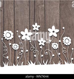 Papier Blumen auf hölzernen Hintergrund Stock Vektor