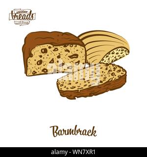 Farbige Zeichnung des Barmbrack Brot. Vector Illustration von Hefe Brot essen, in der Regel in Irland bekannt. Farbige Brot Skizzen. Stock Vektor