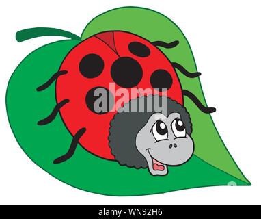 Süße Marienkäfer auf Blatt Vector Illustration Stock Vektor