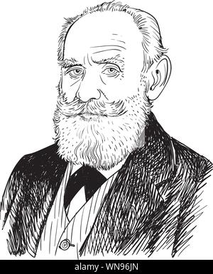 Iwan Pawlow cartoon Portrait, Russische Physiologe. Stock Vektor