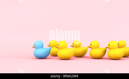 Führung Konzept mit Gummienten 3D-Rendering Stockfoto