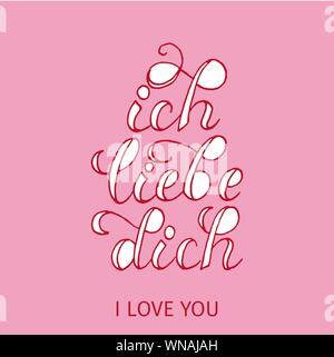 Deutsch oder holländisch Motto oder Phrase für das Sagen, ich liebe dich. Etikett für Valentinstag, Angebot für Hochzeit, Emotion oder Gefühl Ausdruck. Romantik und Zärtlichkeit, Typ und Schriftzug Thema Stock Vektor