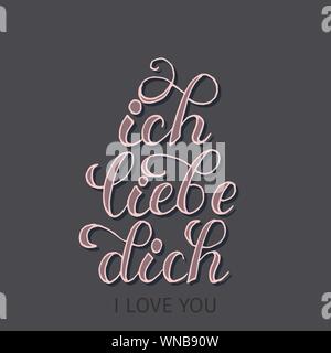 Deutsch oder holländisch Motto oder Phrase für das Sagen, ich liebe dich. Etikett für Valentinstag, Angebot für Hochzeit, Emotion oder Gefühl Ausdruck. Romantik und Zärtlichkeit, Typ und Schriftzug Thema Stock Vektor