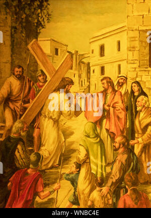 Rome, Italien - 10 April, 2018: Das Bild Jesu mit dem Kreuz in der Basilika Collegiata di San Sebastiano von Francesco Mancini Ardizzone. Stockfoto