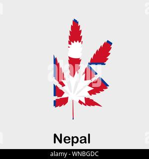 Flagge in Form von Cannabis leaf. Das Konzept der Legalisierung von Marihuana, Cannabis in Nepal Stock Vektor