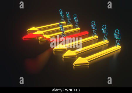 3d Mann, Person bis auf den roten Pfeil. 3D-Menschen Geschäftsmann steigt nach dem Zeitplan. 3D-Rendering Stockfoto