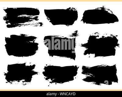 Pinselstriche Sammlung. Satz von Hand gezeichneten Bürsten mit schwarzer Tinte auf weißem Hintergrund für Ihr Design isoliert. Schwarze Etiketten, Hintergrund, Farbe Textur. Vektor Stock Vektor