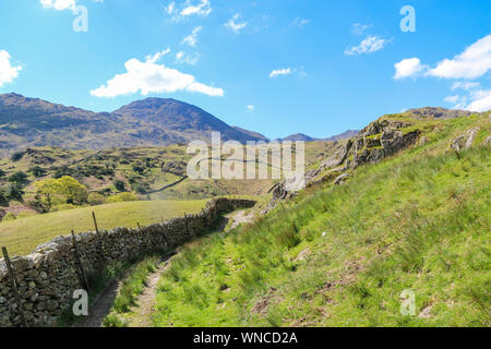 Der Beginn des Aufstiegs bis Wrynose Pass auf dem Weg nach Scarfell Hecht, Lake District, Cumbria, Vereinigtes Königreich Stockfoto