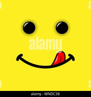 Lecker lächeln Emoticon auf gelben Hintergrund. Vector Illustration Stock Vektor