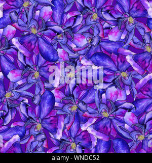 Clematis helle blaue Blume nahtlose Muster Stockfoto