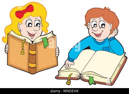 Lesen Jungen und Mädchen Stock Vektor