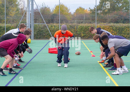 Unter 19 s Junioren Training bei Ipswich Kardinäle British American Football Stockfoto
