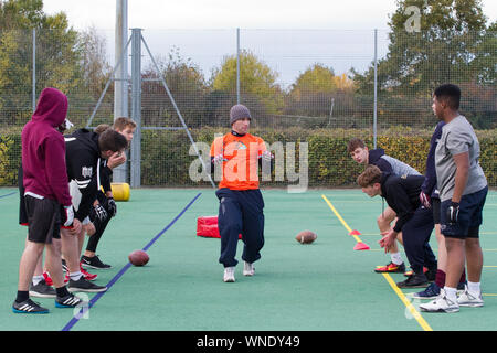 Unter 19 s Junioren Training bei Ipswich Kardinäle British American Football Stockfoto