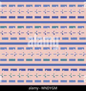 Die nahtlose Vektor horizontalen Streifen Muster mit einfachen blauen geometrischen Formen in gedämpften Rosa Hintergrund Stock Vektor