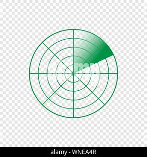 Radarbildschirm angezeigt. Vector Illustration Bild auf transparentem Hintergrund Stock Vektor