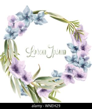 Purple floral wreath Vektor Aquarell. Provence rustikale Poster. Hochzeit, Geburtstag Hochzeit event Einrichtung Stock Vektor