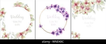 Lily blumen Karten Set Sammlung Vektor Aquarell. Blumen Hochzeit Dekor Stock Vektor