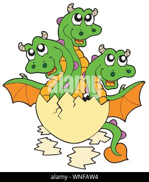 Kleine dreiköpfige Drache im Ei Stock Vektor