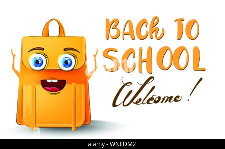 Rucksack Zeichentrickfigur zurück zu Schule lustiges Konzept Stock Vektor