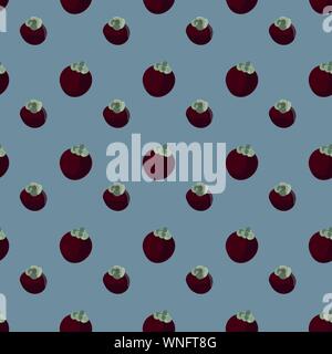 Die nahtlose Vektor Muster mit ganzen Mangostan Früchte auf einem blauen Hintergrund Stock Vektor