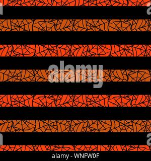 Die nahtlose Vektor Muster mit orangen Streifen und spiderweb Textur Stock Vektor