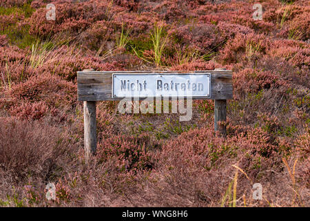 Anmelden heather Landschaft auf der Insel Sylt, Deutschland - (englische Übersetzung: Aus Halten!). Stockfoto