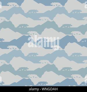 Die nahtlose Vektor Streifenmuster mit arktischen Landschaft und Eisbären Silhouetten Stock Vektor