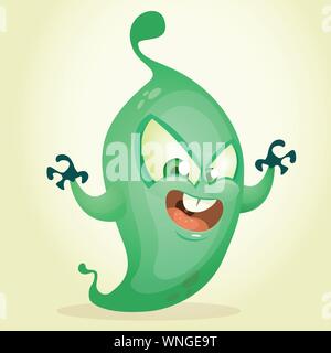 Wütend cartoon Ghost. Halloween Vektor fett und grüne Monster Symbol mit Krallen Stock Vektor