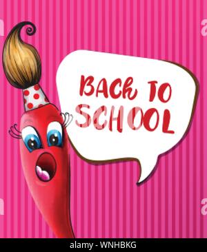 Zurück zu Schule Bürste Zeichentrickfigur Vektor. Lustiges Gesicht zurück zur Schule smilling Konzept Stock Vektor