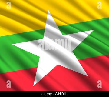 Hintergrund mit 3d wehende Flagge Myanmar Stock Vektor